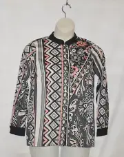 Bob Mackie Long Sleeve Printed Button Front Top Size S Grey Multi