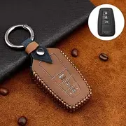 ontto for Toyota Car Key Cover Leather Key Fob Cover for Toyota CHR RAV4 Camry C-HR Corolla Prado Prius 2016 2017 2018 2019 2020 Remote Car Key Case Keyring Key Holder Protector 3 Buttons Brown