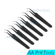 AA Pro: 6 Pcs Black Extensions Tweezers Curved Individual Eyelash For Ladies