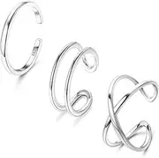[Kakonia] 3Pcs 925 Sterling Silver Open Adjustable Rings for Women Men Stackable Cross Arrow Heart Moon&Star Paperclip Rings Hypoallergenic Thumb Knuckle Simple Ring Set Size 6-9