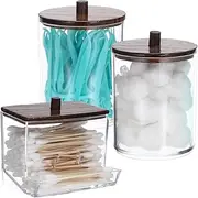 SUMTree Cotton Swab/Ball/Pad Holder ,Q-tip Holder with Wooden Lids ,Clear Plastic Cotton Ball Pad Container for Bathroom Countertop ,Black;