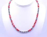 Red Spiny Oyster Sterling Silver Southwestern Navajo Pearls Gemstone Necklace