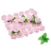 500pcs Foam Rose Heads 1.4 Inch with 10pcs Leaves for DIY Crafts , Light Pink