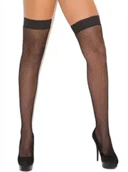Plain Top Black Plus Size Fishnet Thigh High Stockings