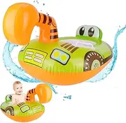 Baby Swimming Ring with Detachable Canopy Sun Protection, Inflatable Swimming Float PVC Safety Aid Float Seat Circle Swim Float Boat with Inflator and Handle for Age 6 Months to 3 Years