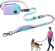 Hands Free Dog Leash with Zipper Pouch, Dual Handle Shock Absorbing Reflective Bungee, Adjustable Waist Belt and Pouch, Ideal for Medium to Large Dogs (Blue Pink Gradient)