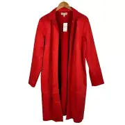 Philosophy NWT Faux Suede Red Duster Coat Collared Pockets Open Front Size Large