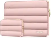 [MOSISO] 15-15.6 inch Laptop Case, 16 inch Puffy Laptop Sleeve Compatible with MacBook Pro 16, HP Dell ASUS Acer Toshiba Lenovo Notebook Computer, Polyester Horizontal Bag with Small Case, Pink