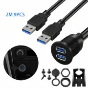 Dual USB 3.0 Male to USB Female Car Dash Panel Flush Mount Extension 2m Cable