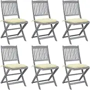 Folding Outdoor Chairs 6 pcs with Cushions Solid Acacia Wood Patio Chair