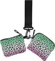 [miaozhen] Cheetah Fur Skin Gradient Green Purple Women's Wallets Card Cases Slim Detachable Credit Card Wallet Organizer with Keychain for Ladies 2 Pcs de crédito para hombre, cheetah fur skin gradient green
