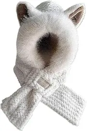 [Generic] Cute Ears 2 in 1 Hat and Scarf Ear Scarf Hat Beanie Hat Scarf Combo Hood Combines A Hat for Women Hat Goes Over Ears