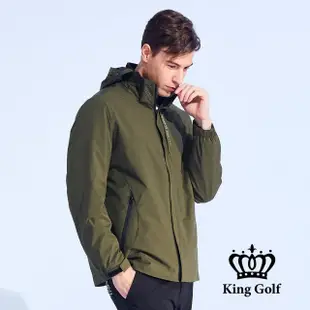 【KING GOLF】男款LOGO印花防風防雨保暖兩件式衝鋒外套(軍綠)