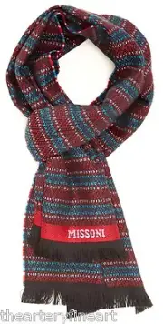 MISSONI Scarf Men's Small Weave Woven Zig Zag Made in Italy Wool Blend Red *NEW*