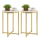 TECHMILLY Round End Table Faux Marble Sofa Table Accent Side Table with Metal...