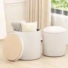ROUND OTTOMAN WITH STORAGE SET OF 2 VELVET VANITY STOOL WITH STORAGE FOR BEDROOM