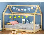 ALFORDSON Kids Bed Frame Wooden Timber Single House Frame Platform Bed Base Oak Rocco