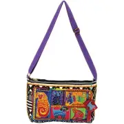 Laurel Burch Medium Crossbody Zipper Top 15"X10"-Dog Tails Patchwork LB5213