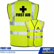 Yellow First Aid Hi Vis Vest Waistcoat Printed Work High Viz Safety Workplace