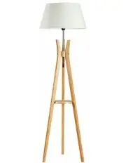 [Boutique Retailer] Large Bamboo Tripod Floor Lamp Linen Shade Modern Wooden Light