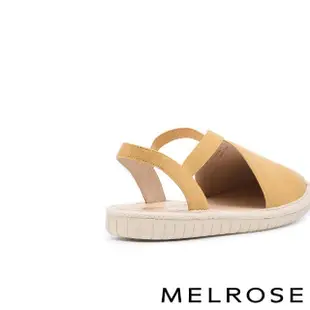 【MELROSE】美樂斯 度假風草編拼接帆布後鬆緊寬帶厚底鞋(黃)