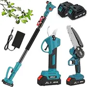 Cordless Electric Pruning Shears & Chainsaw,3 in 1 Cordless Pole High Branch Hand Saw,Secateurs Scissors Pruners for Gardening with 2M Cordless Telescopic Pole,Cordless Garden Scissors Tools