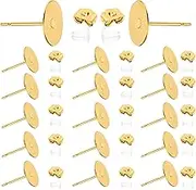 30 PCS of 18K gold Plated DIY Earrings Posts Flat Pad Hypoallergenic Earring Posts and Backs Earring Studs Blanks for Jewelry Making Findings （8mm）