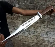 51'cm Custom Handmade Knives D2 Carbon Steel Bowie Knife Carbon Steel Longest Outdoor Camping Bowie Knife Fix Blade Rose Wood Handle And Leather Sheath Cover