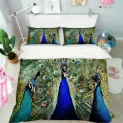 3D Blue Peacock A17 Animal Bed Pillowcases Quilt Duvet Cover Set Queen King Zoe