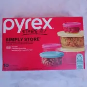 Pyrex Glass Storage Set with Assorted Colored Lids 10 PC Nesting Simply Store