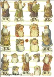 German Embossed SILVER GLITTER Scrap Die Cut - Christmas Santa's WOW EF7304G
