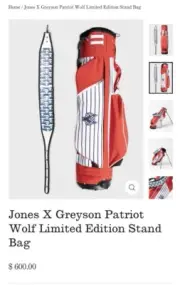 Jones Sports Co x Greyson PATRIOT WOLF Stand Golf Bag Limited edition $600 RARE
