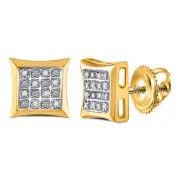 10K Yellow Gold Mens Round Diamond Square Kite Cluster Earrings .03 Cttw