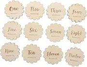 MOBUTOFU 12pcs Baby Milestone Cards Wooden Monthly Milestone Wood Discs Baby Growth Cards for Newborns