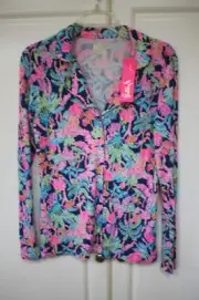 Lilly Pulitzer Pajama Top Rayon Stretch Shirt Seen Herd "Oyster Bay" Navy S