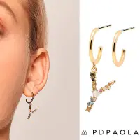 在飛比找Yahoo!奇摩拍賣優惠-PD PAOLA 西班牙時尚潮牌 金色Y字母耳環 彩鑽耳環 