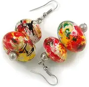 [Avalaya] 55mm L/Colour Fusion Wooden Double Bead Chunky Drop Earrings in Multi, One Size, wood