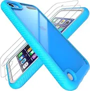 TECNOVO Case for iPod Touch 7, iPod Touch 5/6 Transparent Hybrid 2 in 1 with 2 Screen Protector 360 full Shockproof Cover for iPod Touch 5/6/7 - Blue