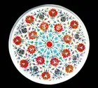 18" Round White Marble Console Table Semi Precious Stone Living Room Furniture