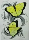 Clouded Sulfur Yellow Butterfly on Flourish Bathroom SET HAND TOWELS EMBROIDERED