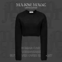 在飛比找momo購物網優惠-【MAJOR MADE】毛呢圓領縮腰短版毛衣(#長袖上衣#短