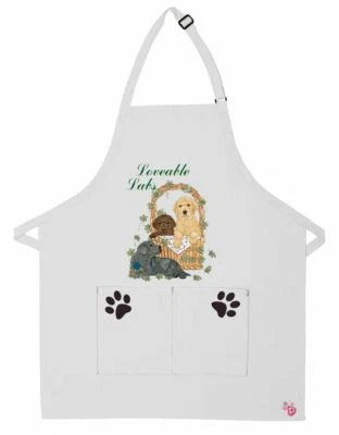 Lab Puppies "Lovable Labs" Two Pocket Bib Apron by Mary Badenhop