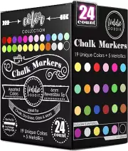 Loddie Doddie Liquid Chalk Markers (24-Pack) - Dust-Free Erasable Pens for Windo