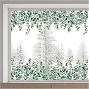 Reusable Large Size Spring Transparent Leaf Window Sticker Removable Static Cling Summer Double-Sided Green Leaves Decal Clings Static Non Adhesive Glass Door Covering Film for Home