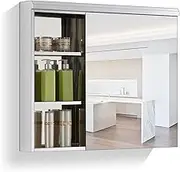 Mirror Cabinet with Glass Mirror, Bathroom Storage, Wall Mounted, 3 Tier Interior Shelf, Single/Double Door, Waterproof, Silver, 60cm/70cm (Right 700 x 600 x 130mm)