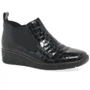 Rieker Eria Womens Leather Slip On Wedge Heel Chelsea Boots Black Croc Patent 7.5 Uk/41 Eu