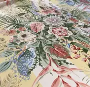 COWTAN & TOUT MULTI YELLOW STRIPE "SANIBEL" FLORAL STRIPE PRINT FABRIC