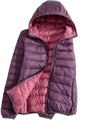 [Generic] Women Double Side Jacket Duck Down Jacket Hooded Reversible Lightweight Warm Coats