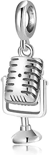 [Generic] Microphone Dangle Charm Music Singer Genuine 925 Sterling Silver Compatible With Bracelet