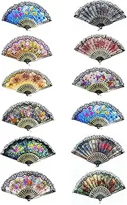 SITAER Spanish Folding Hand Fan,Handheld Fans Summer Vintage Dancing Party Hand Fans for Girls Women (12 PCS, Random Pattern)